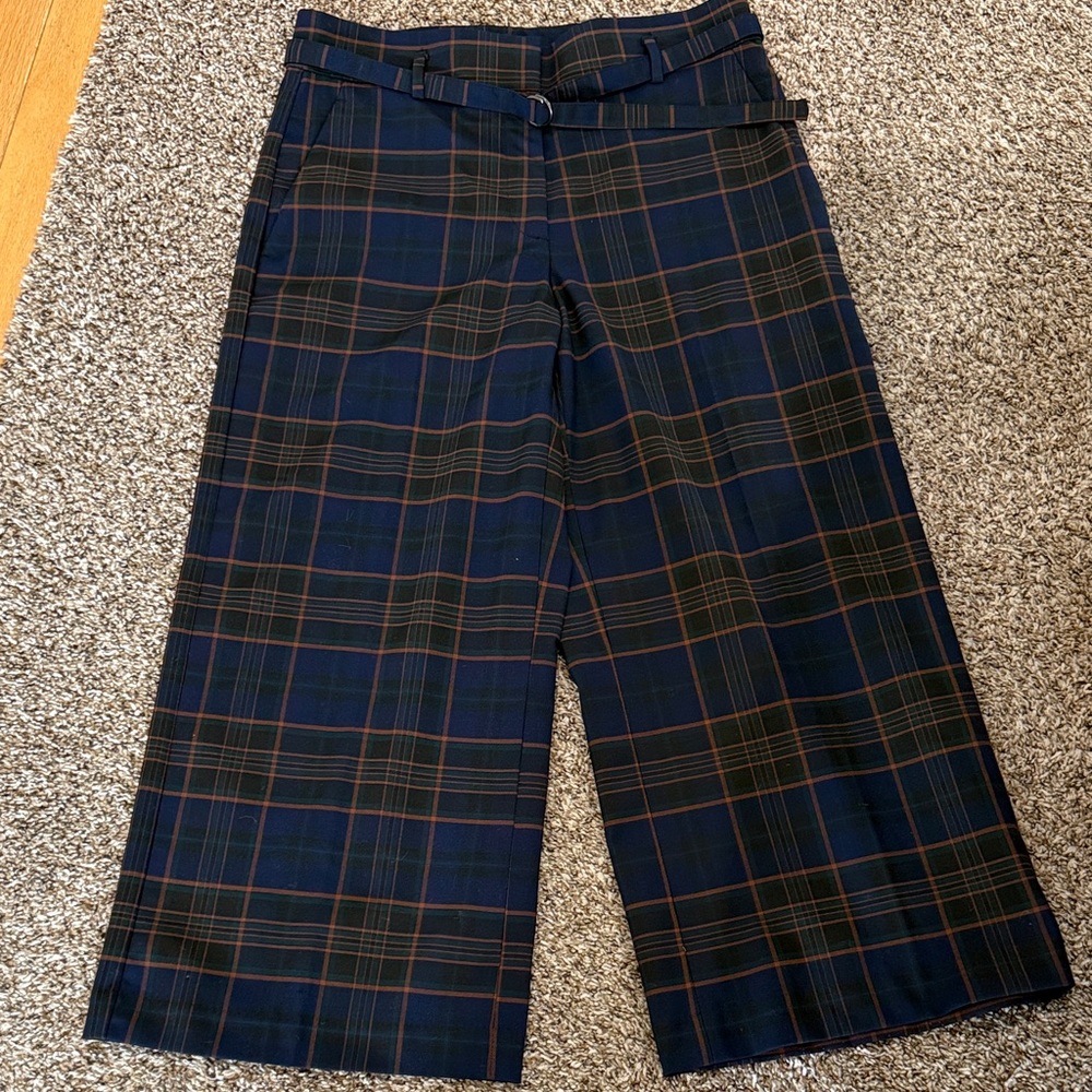 Plaid Wide-Leg womens Pants - Navy and Brown